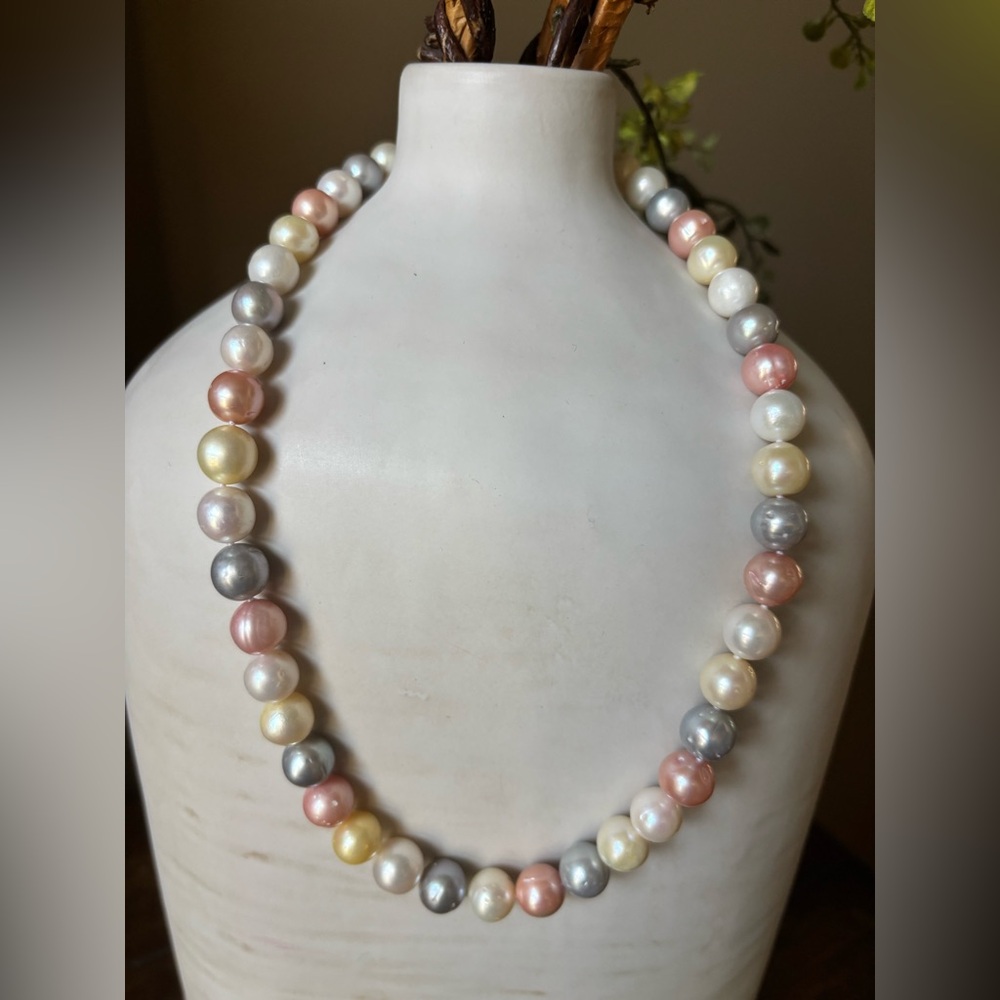 Gems en Vogue Multicolor Pearl Necklace 20” 9–10mm Freshwater Sterling Silver